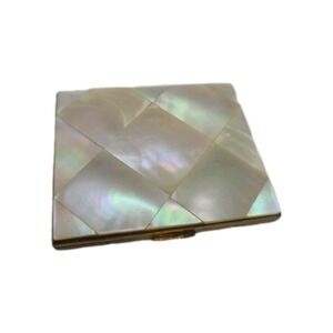 Vintage Elgin American Mother of Pearl Inlay Gold Tone Mirrored Powder Compact